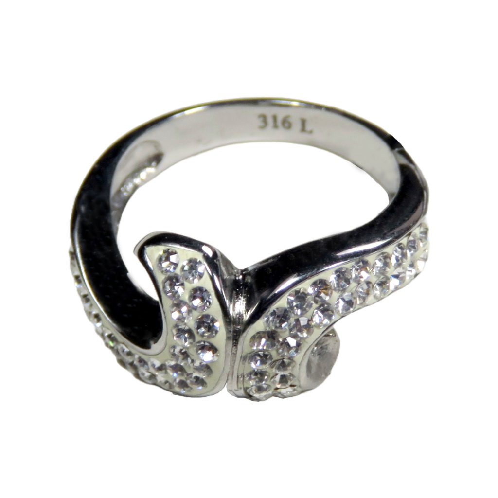 Inox Womens Polished Stainless Steel Ring With White Curves And Cz Accents 39$